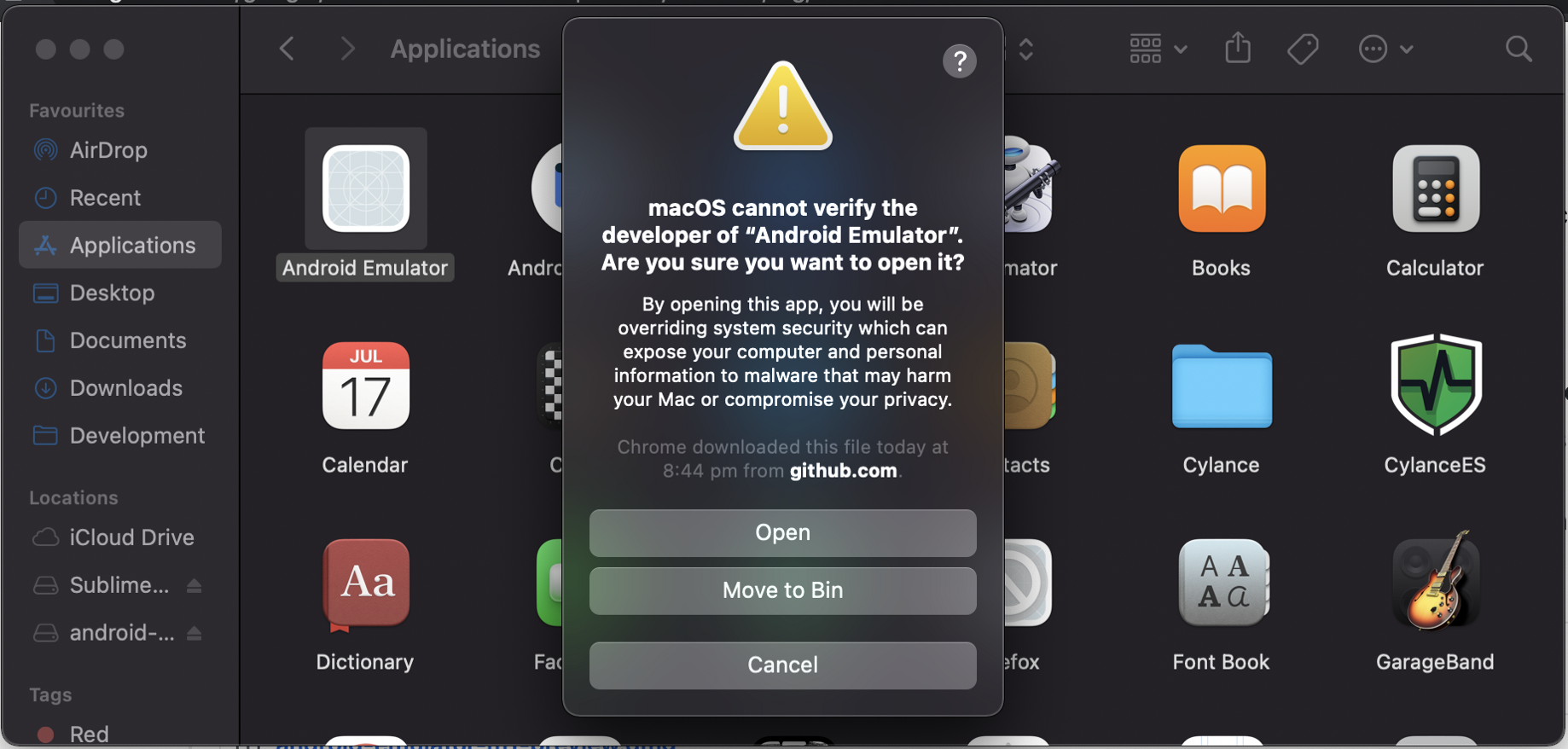 android emulator stuck on android screen mac